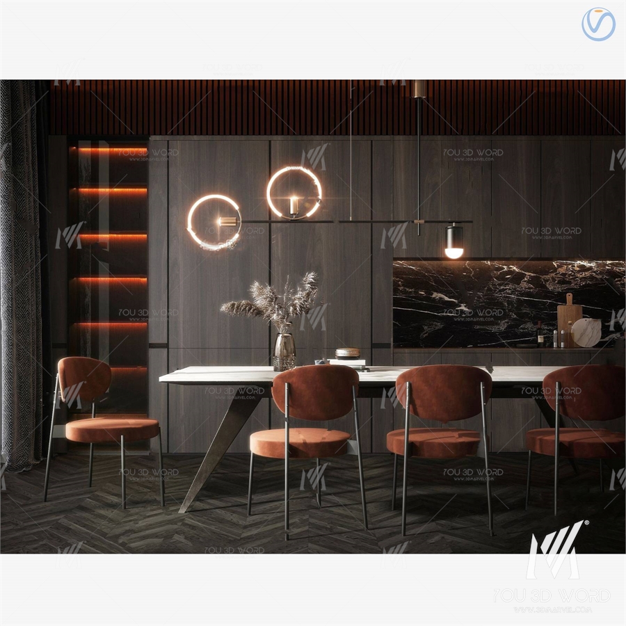 Modern light luxury dining table and chair combination 3d model